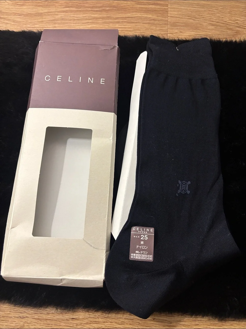 Celine Navy Logo Crew Socks